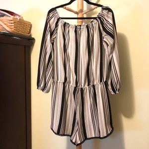 black & White Striped Off the Shoulder Romper